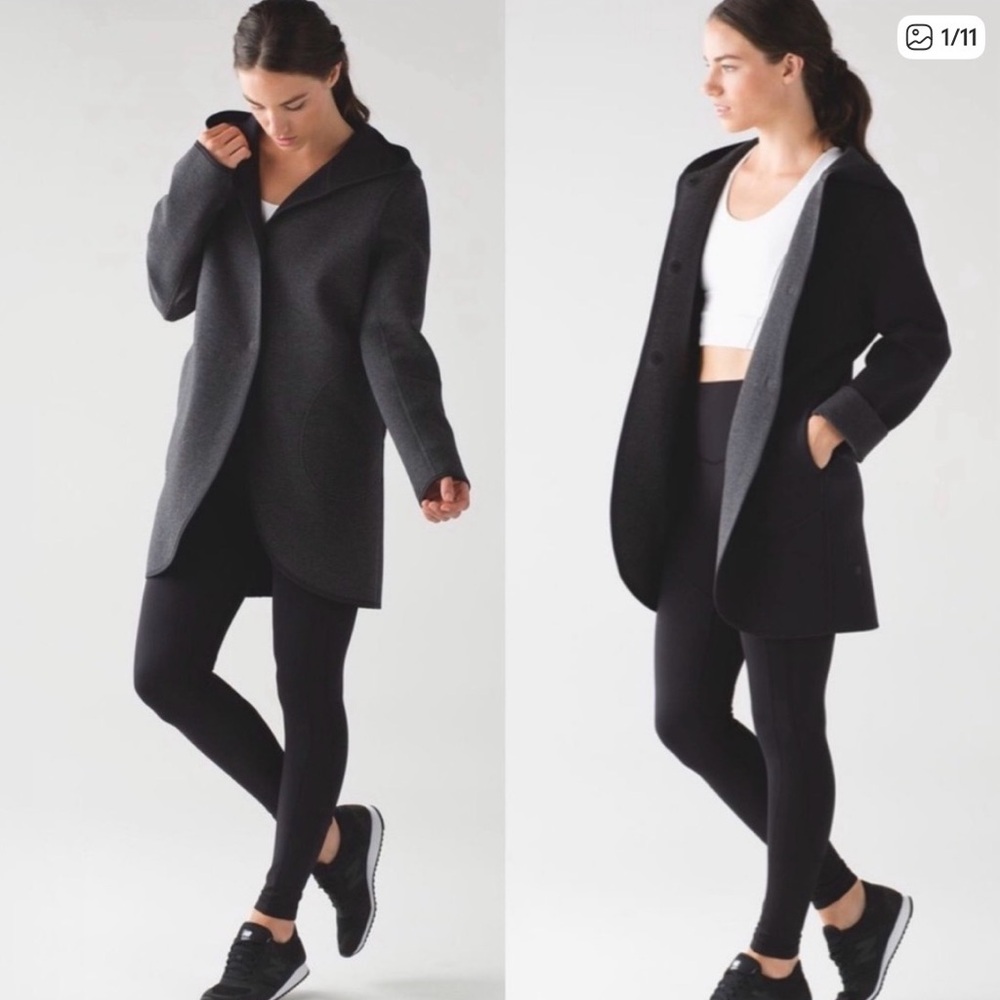 Lululemon city bound reversible wrap coat charcoal and Black Hooded